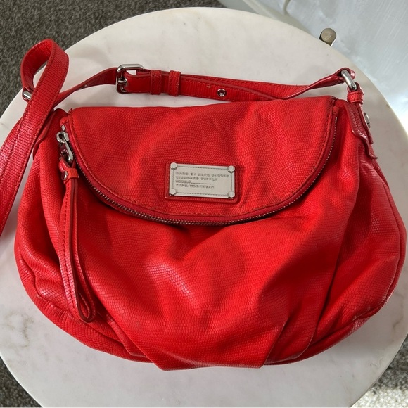 Marc By Marc Jacobs Red Flap Closure Satchel Leather Crossbody Purse Handbag
